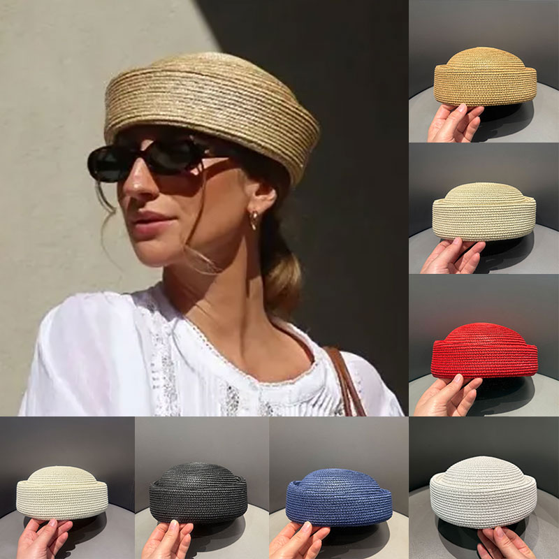 Paper Straw Color - Neuer handgefertigter Stroh-Pillbox-Hut für Damen –