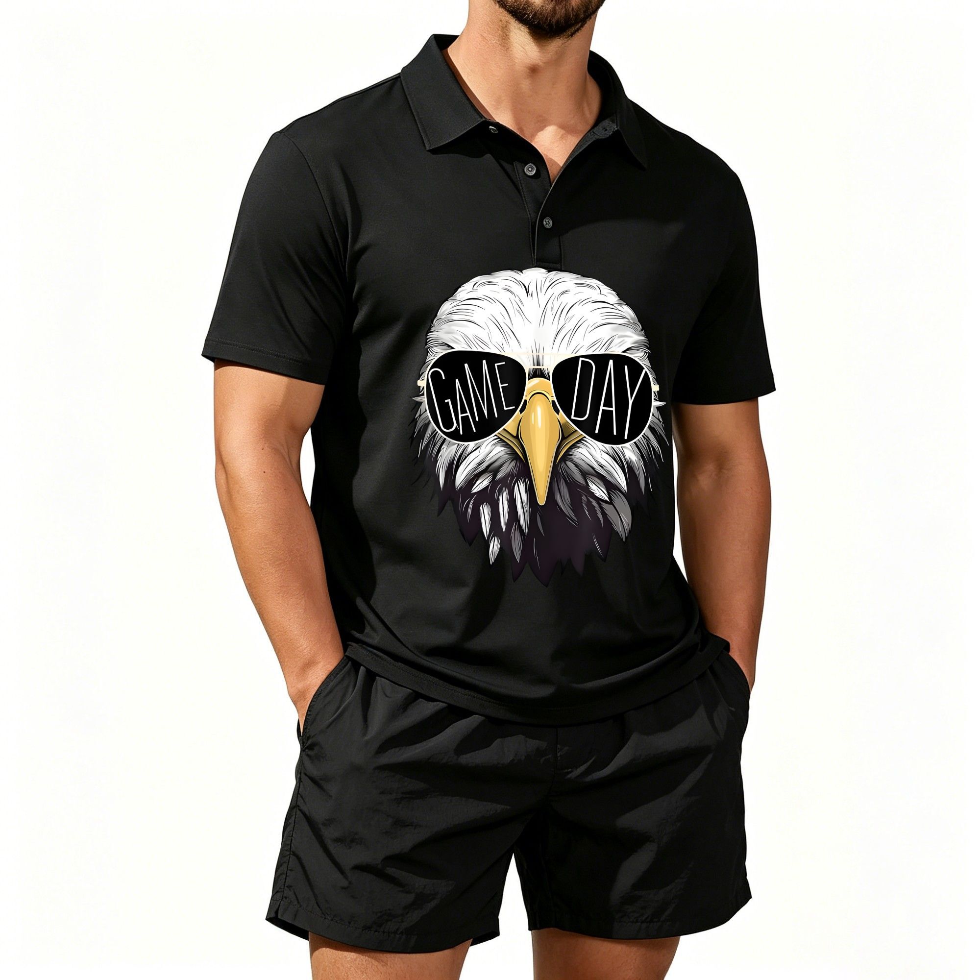 Event & Party Supply Photos - Herren-Poloshirt und Strandshorts-Set, Thanksgiving Football Touchdown