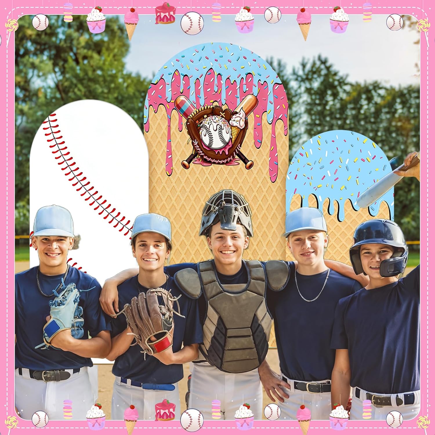 Dessert Table Backdrop - Baseball-Eiscreme-Drip-Arch-Hintergrundabdeckung für Sportpartys, Dekorationen für Sportler,