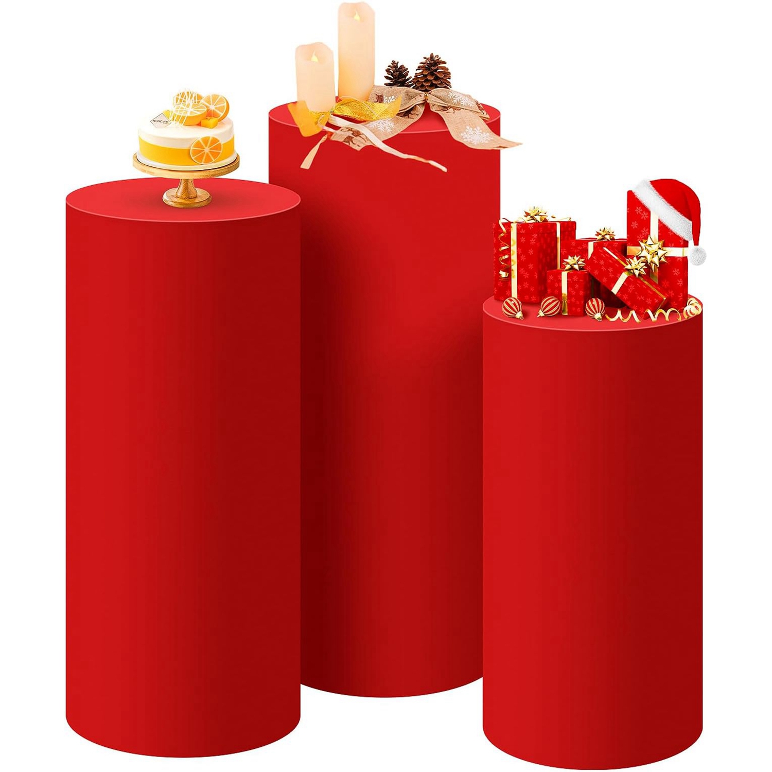 Dessert Table Backdrop - Yeele Roter Zylinder-Ständer-Abdeckbezug, Hintergrund für Geburtstag,