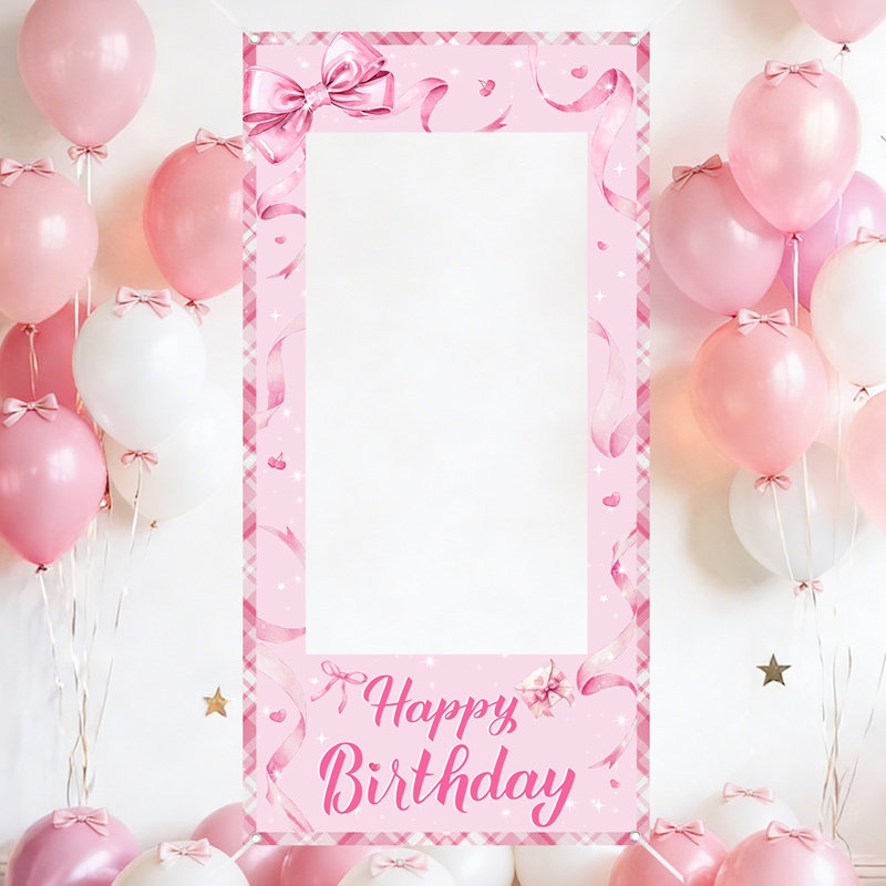 Photo Booth Frame - Rosa Schleifen-Fotobox-Rahmen Süßer Schleifen-Fotorahmen Hintergrund Happy