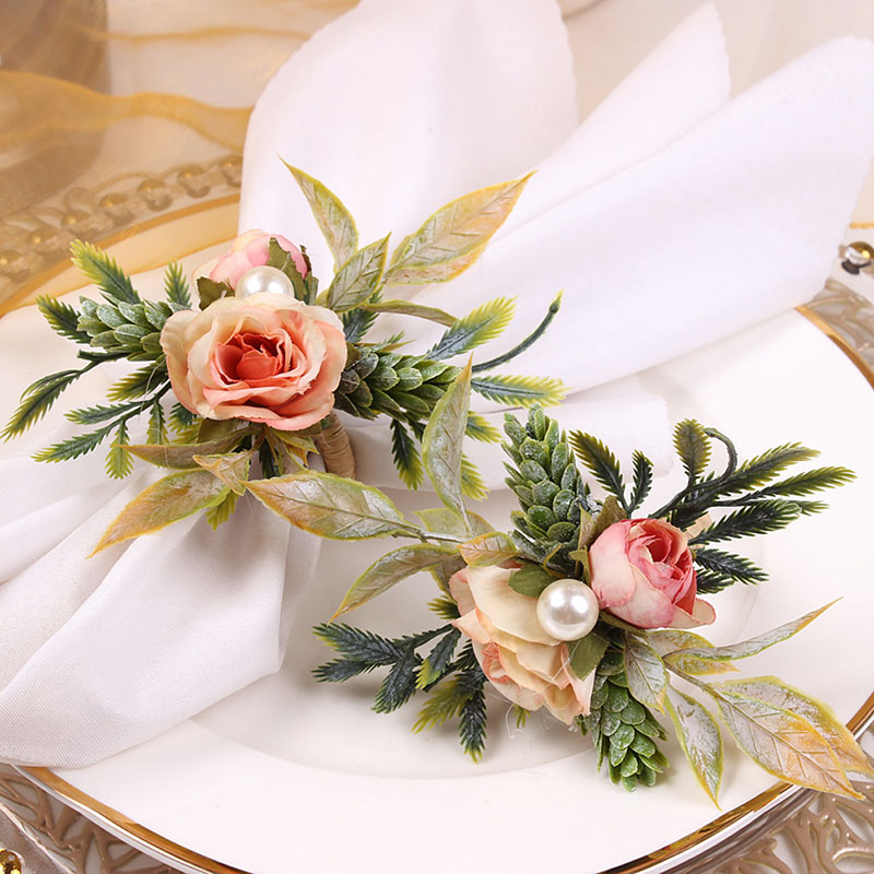 Party Event Supplier - Serviettenringe Halter Rose & Tannenzapfen Requisiten