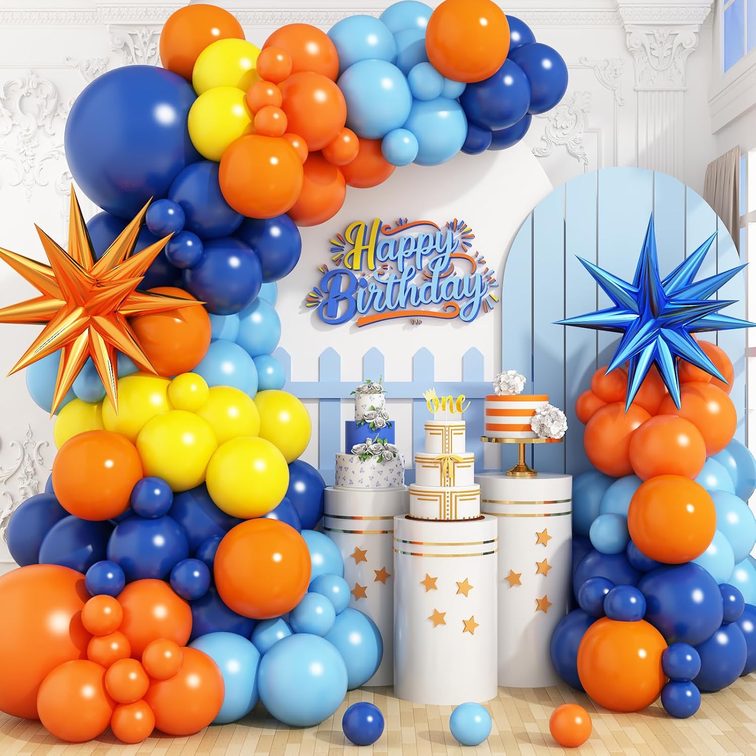 Balloon Arch Kit - Fantasy-Ballonbogen-Set, orangefarbener, saphirblauer, sonnenblumengelber Latexballon für