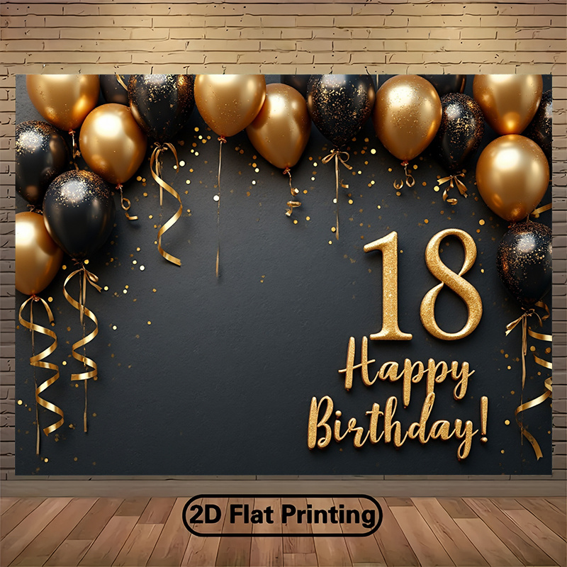 Party Banner Gold - 2D 1-teiliges Hintergrundbanner mit schwarzen und