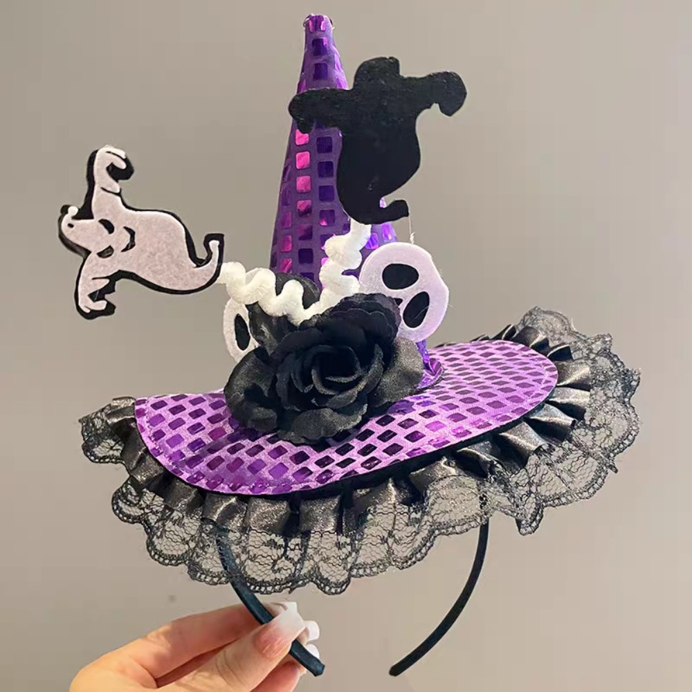 Party Hat Cone - Spinnen-Halloween-Hexenhut-Stirnband, Geister-Kürbis-Halloween-Party-Haarband, Party-Deko-Hut, Pailletten-Kegelhut-Haarreif