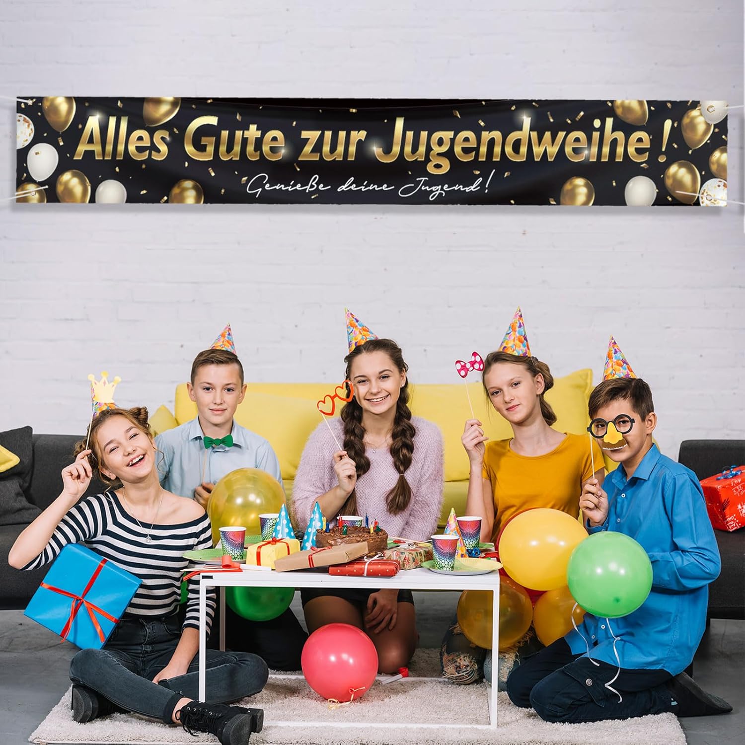 Party Banner Gold - Jugendweihe Deko, Jugendweihe Banner Schwarz Gold,