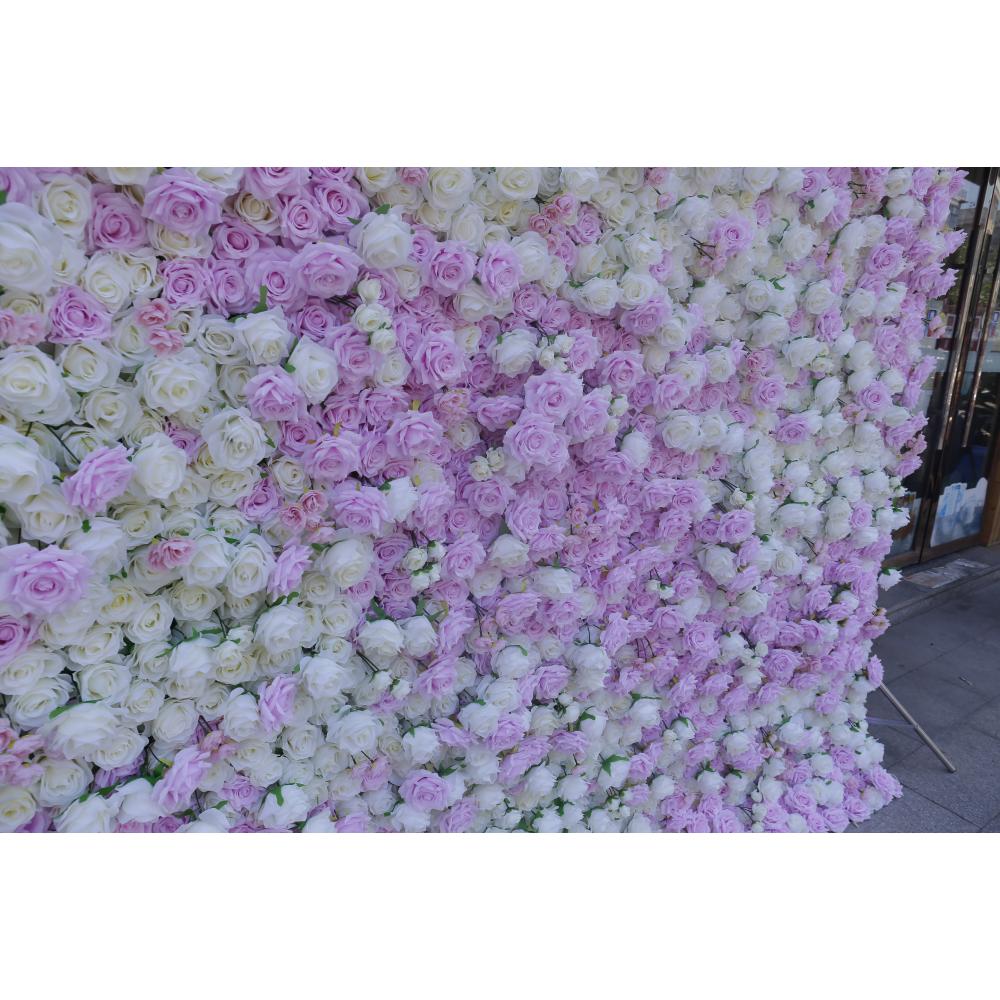 Flower Wall Panel - FSDKX Maßgefertigte Hochzeitsdekoration 3D Rollstoff Weiß/Rosa