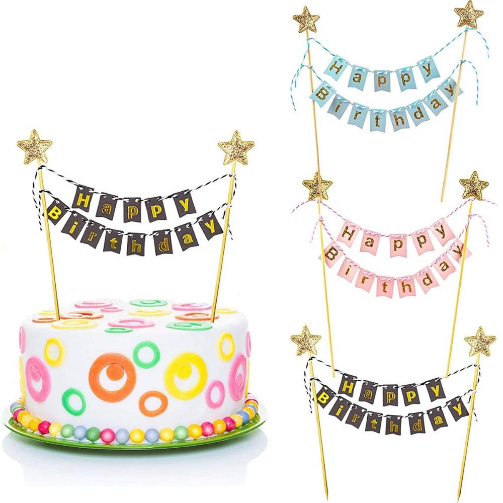 Party Banner Gold - Alles Gute zum Geburtstag Kuchen Flaggen