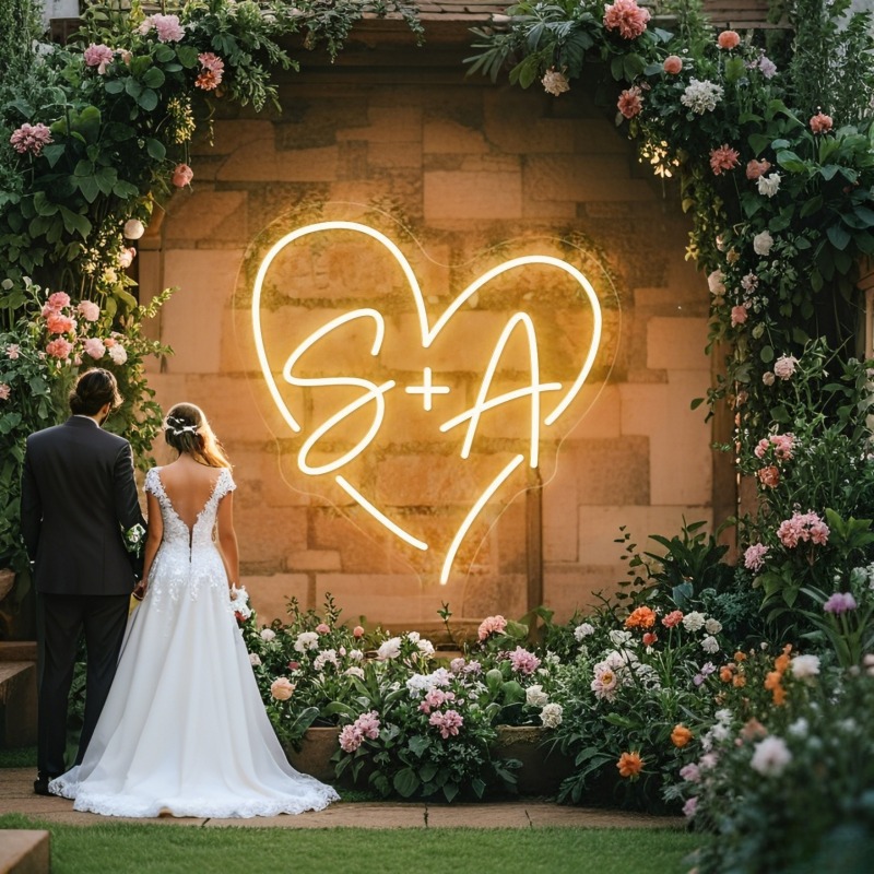 Eve Party - Benutzerdefinierte Initialen Herz LED Neon Schild,