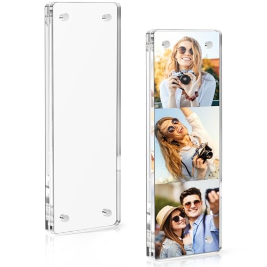 Photo Booth Frame - 2er-Pack Fotobox-Rahmen 2x6 Bilderrahmen, Acryl-Kühlschrankmagnetrömer, Transparenter