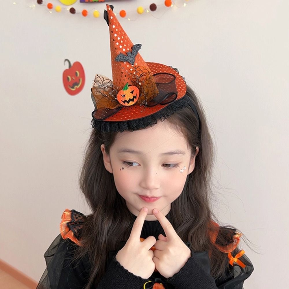 Party Hat Cone - Interessantes Spinnen-Halloween-Hexenhut-Stirnband, Kürbis-Totenkopf-Halloween-Party-Haarband, Schleife, Geister-Kegelhut-Haarreif, Foto-Requisiten