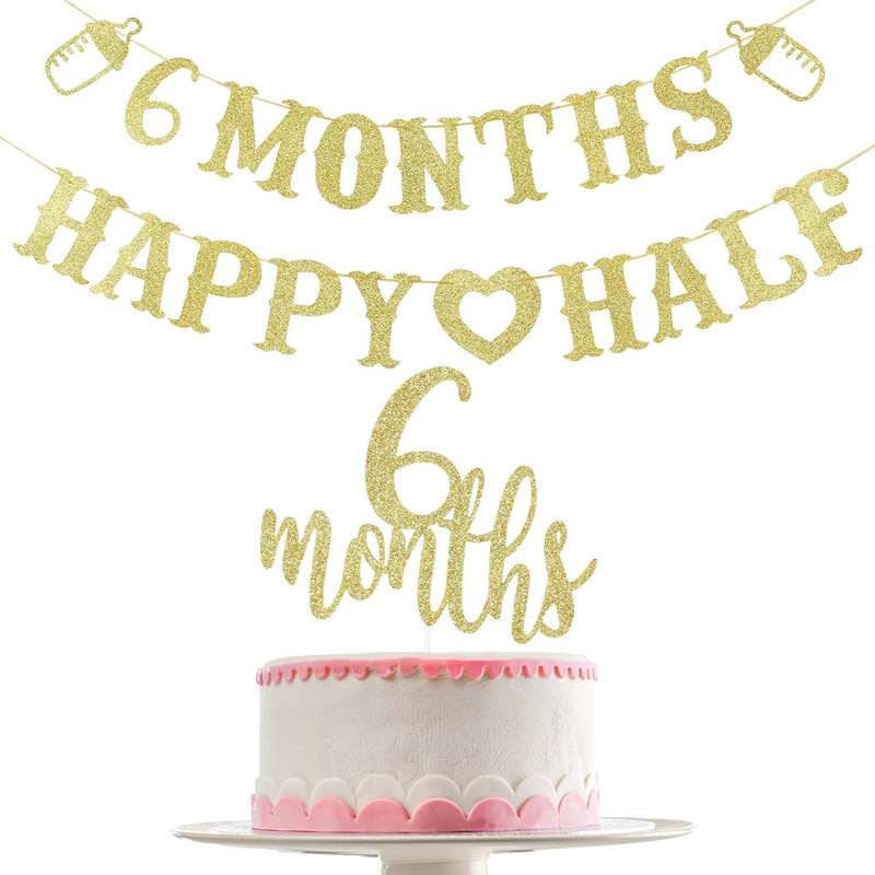 Party Banner Gold - 6-Monats-Banner 'Happy Half' mit Goldglitter und