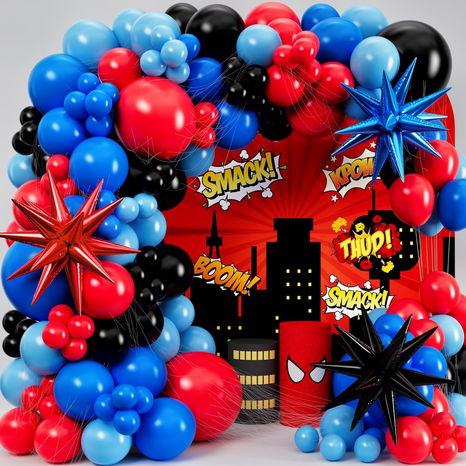 Balloon Arch Kit - Schwarz-Rot-Blaue Latex-Ballons Girlande Spinnen-Thema Ballonbogen-Set für