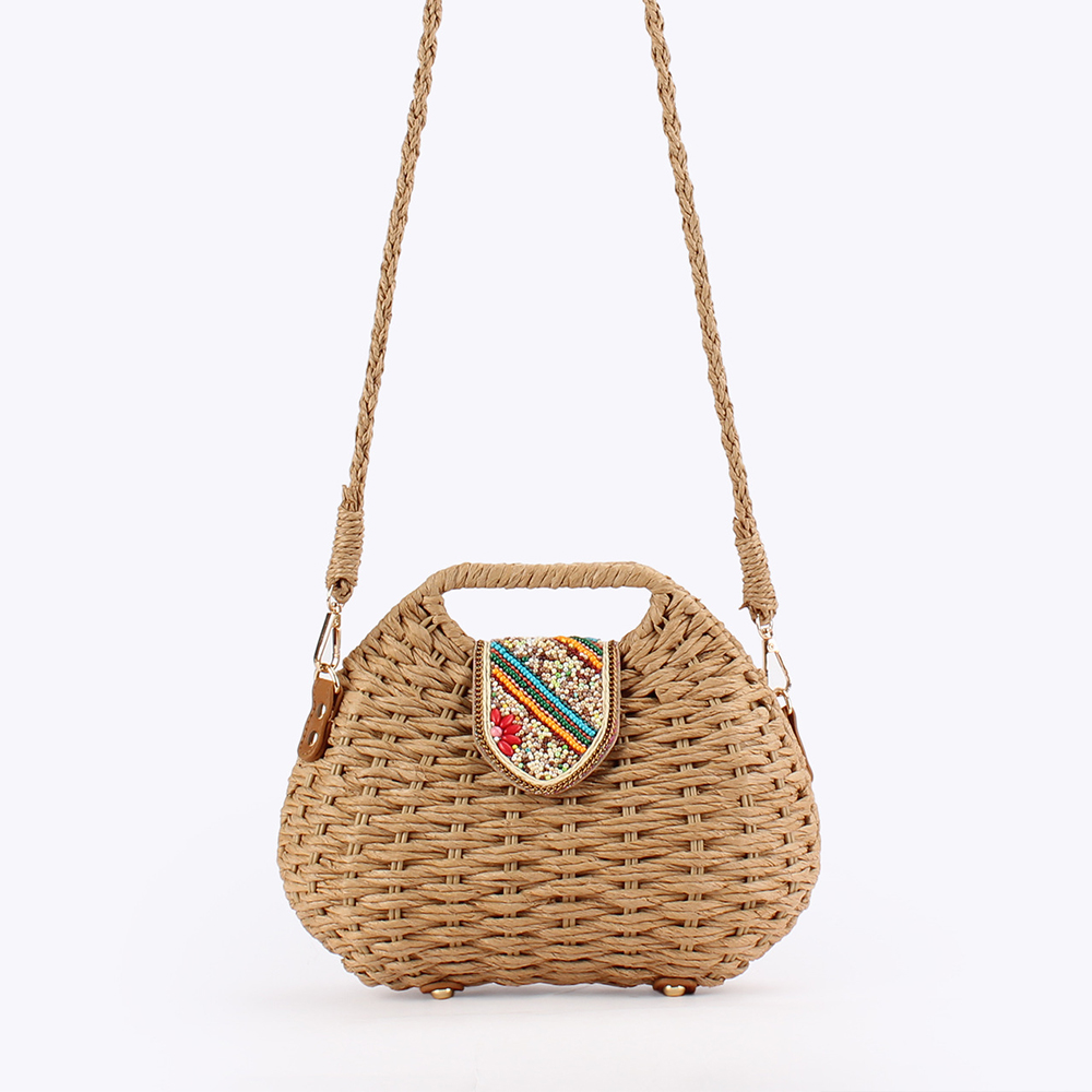 Paper Straw Color - Farbige Perlen Damenhandtaschen Handgefertigte Gewebte Strandtaschen