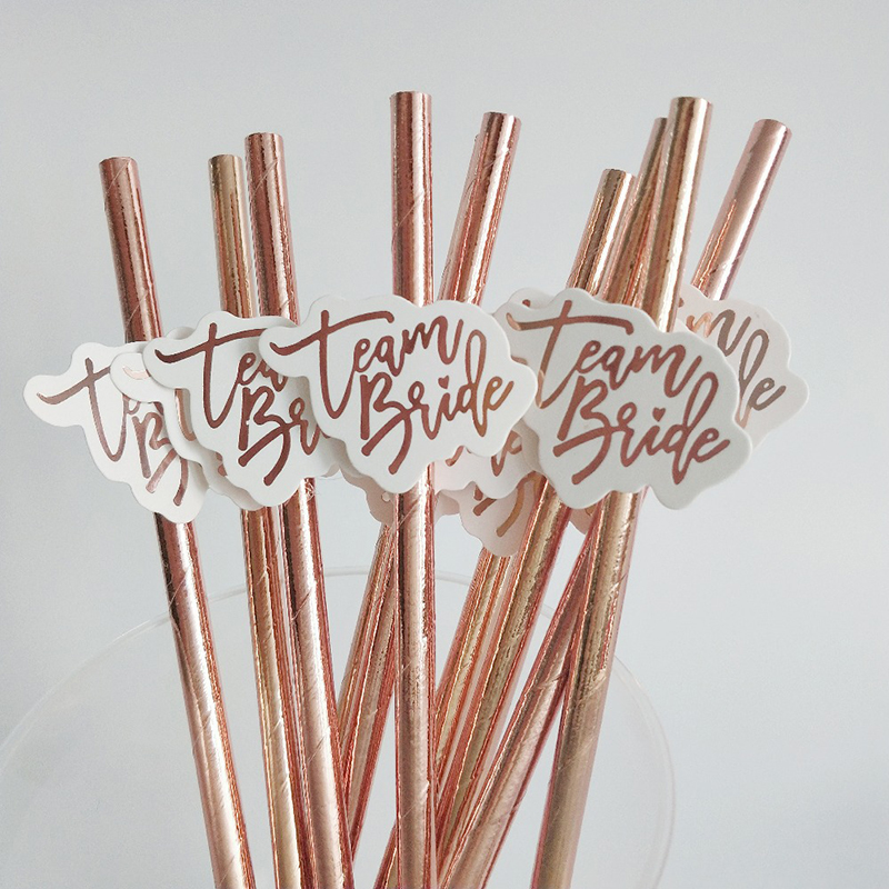 Paper Straw Color - 10 stücke Team Braut Roségold Stroh