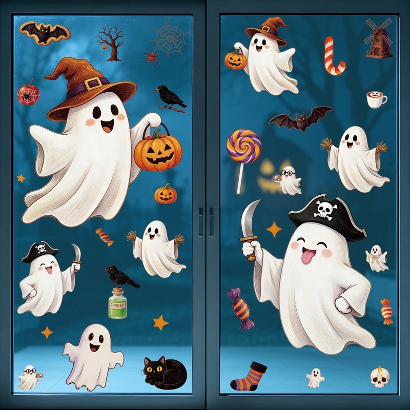 Party Event Supply Store - Halloween-Aufkleber: Süßigkeitenbar, Geister, Fensterfolie, statische Aufkleber,