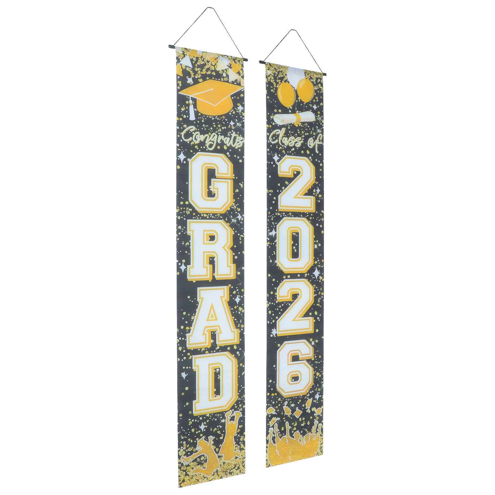 Party Banner Gold - 1 Paar Abschluss-Türbanner 2026 mit Goldfolienrand,