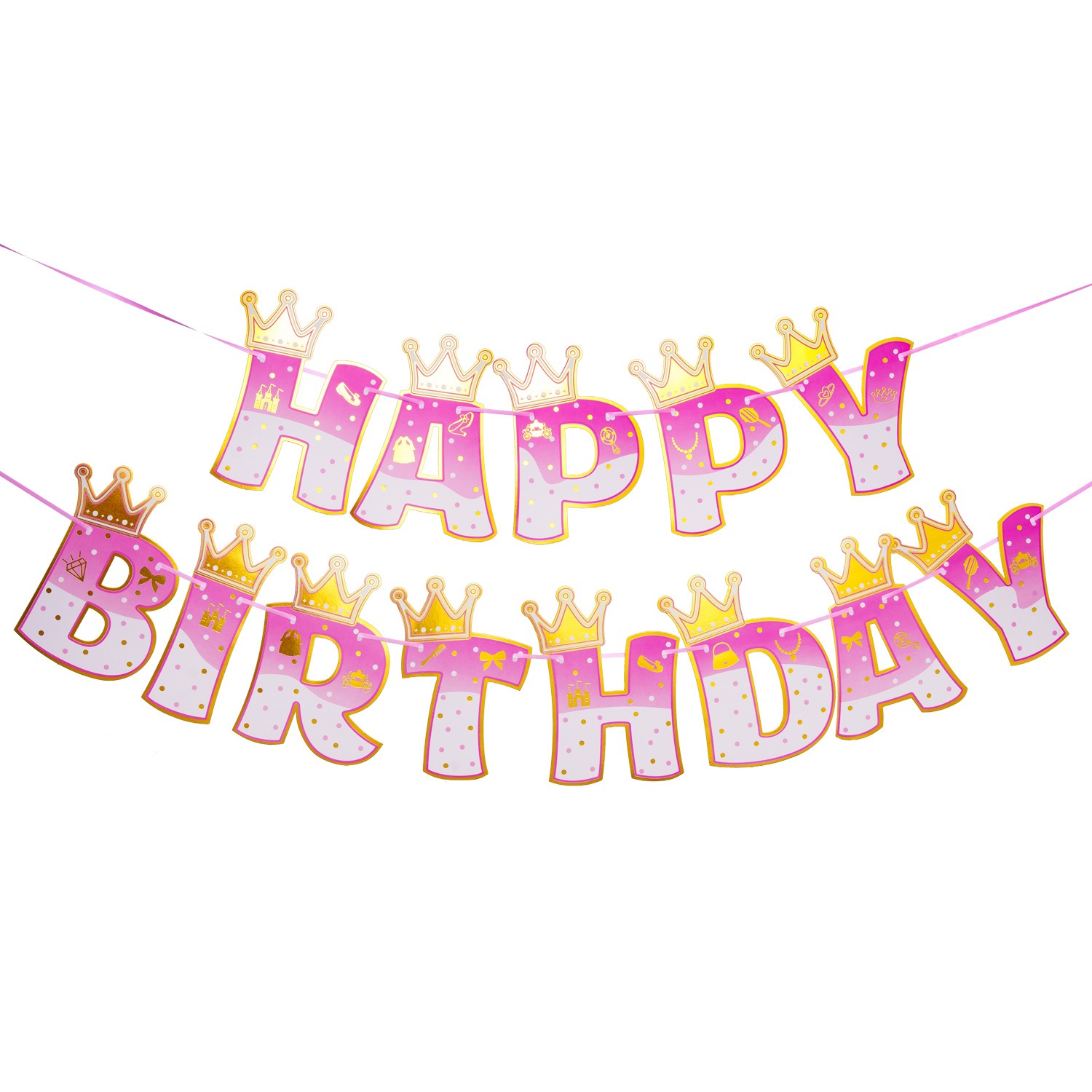 Party Banner Gold - Rosa Stempel Gold Krone Thema Geburtstag