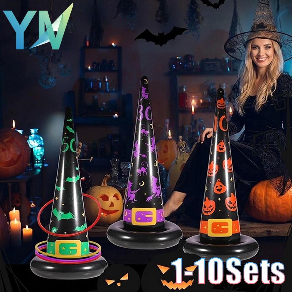 Party Hat Cone - 1-10 Sets Halloween Aufblasbares Wurfspiel-Set, PVC-Hexenhut-Kegel-Zielspiel