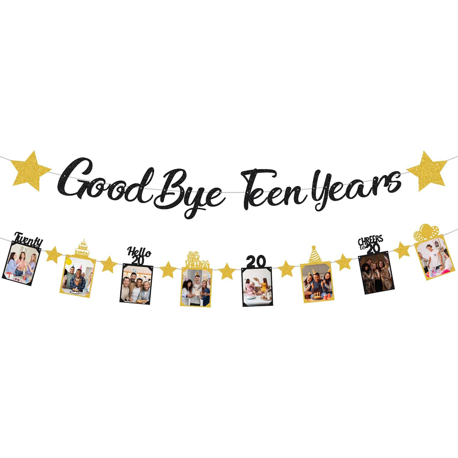Party Banner Gold - Schwarz-Gold Glitzer Auf Wiedersehen Teenager-Jahre Banner,