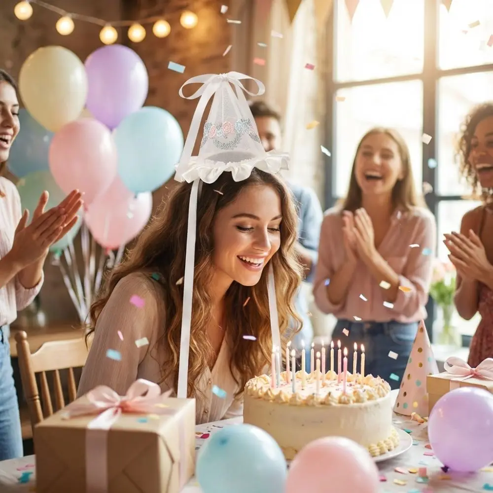 Niedliche bestickte Mesh-Gebur – Party Hat Cone Bewertung und Preis