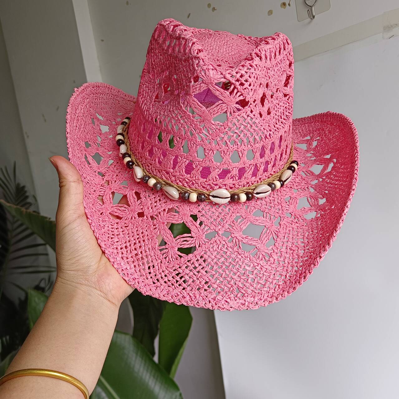 Rosa Cowboy-Strohhut, handgefe – Paper Straw Color Bewertung und Preis